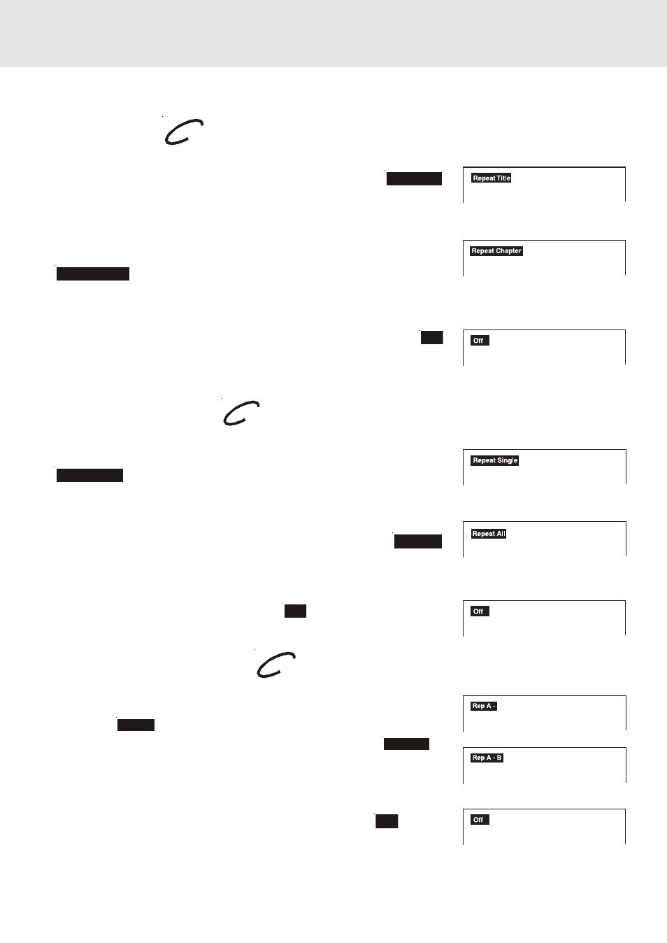 Repeat playback, Repeating a title, Repeating a chapter | Repeating a single track, Repeating a whole disc | Venturer STS91 User Manual | Page 25 / 39