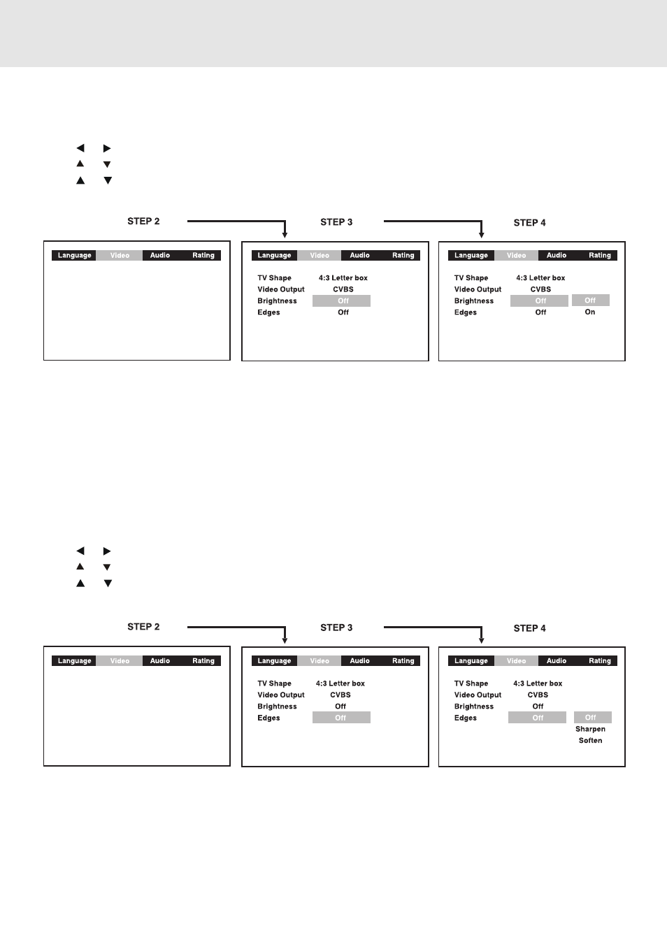 Customizing the function settings, Brightness, Edges | Venturer STS91 User Manual | Page 30 / 39