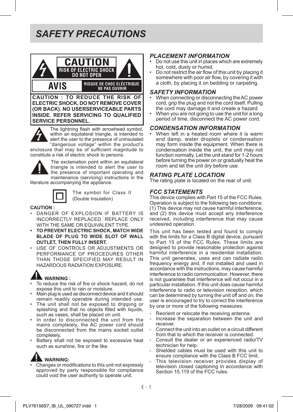 Safety precautions | Venturer PLV76156 User Manual | Page 2 / 16