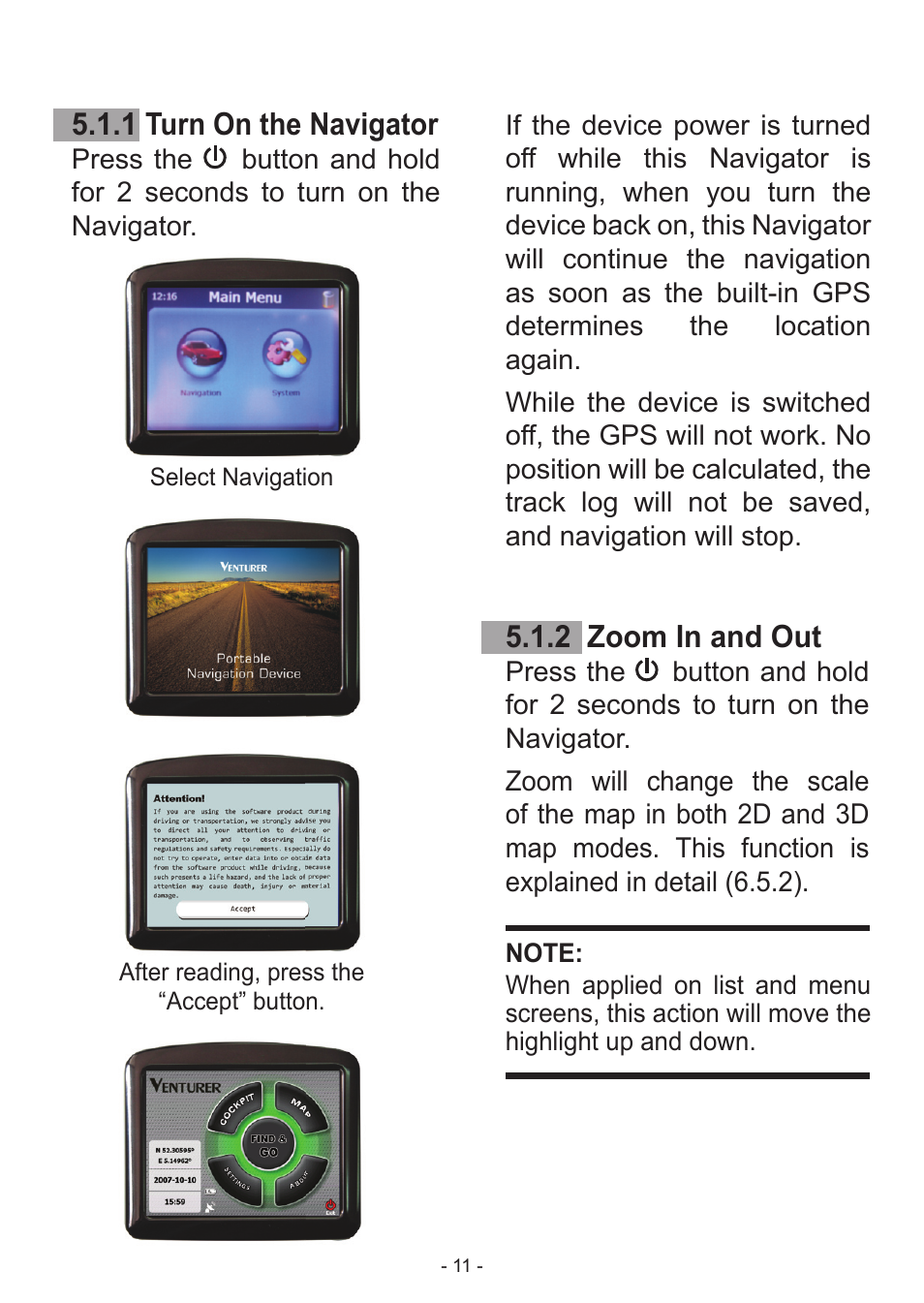 1 turn on the navigator, 2 zoom in and out | Venturer HPS9308 User Manual | Page 11 / 100