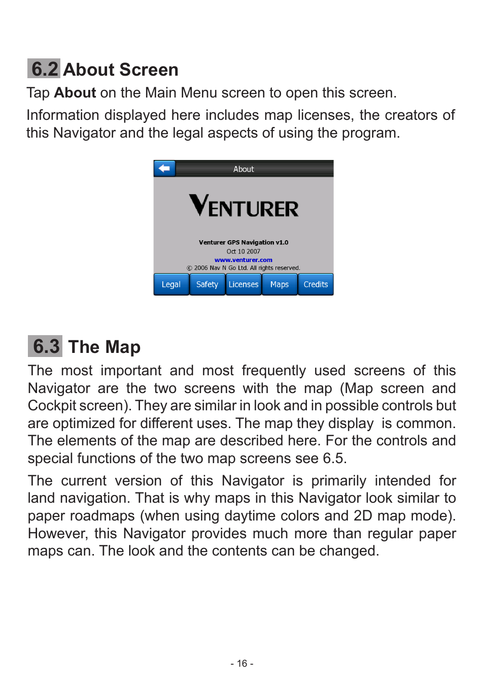 About screen, The map | Venturer HPS9308 User Manual | Page 16 / 100
