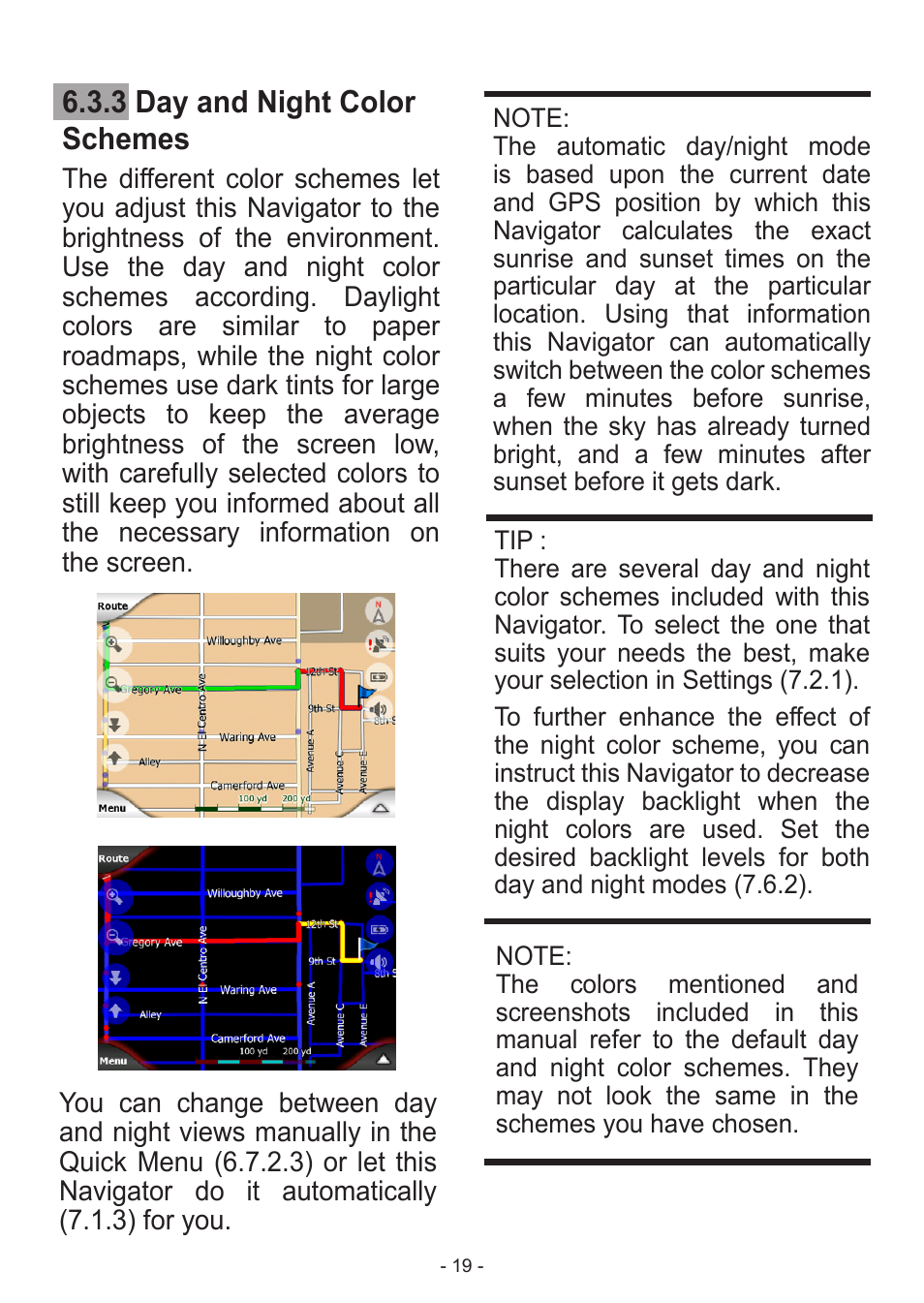 3 day and night color schemes | Venturer HPS9308 User Manual | Page 19 / 100