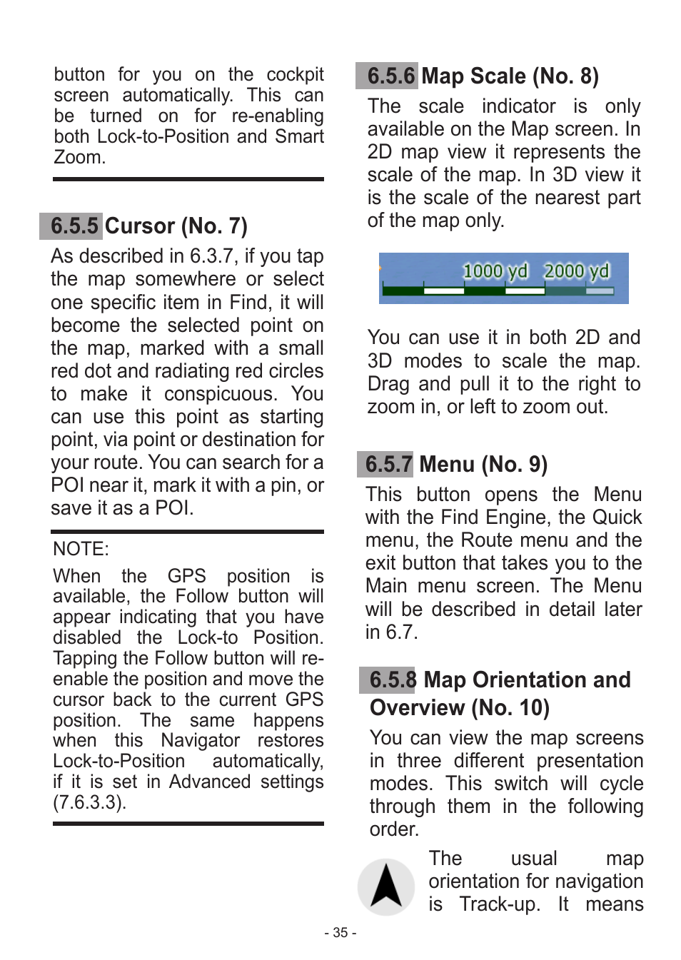 5 cursor (no. 7), 6 map scale (no. 8), 7 menu (no. 9) | 8 map orientation and overview (no. 10) | Venturer HPS9308 User Manual | Page 35 / 100