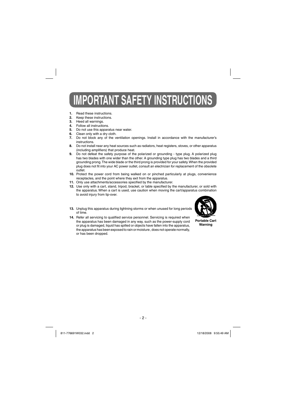 Important safety instructions | Venturer STB7766G1 User Manual | Page 3 / 23