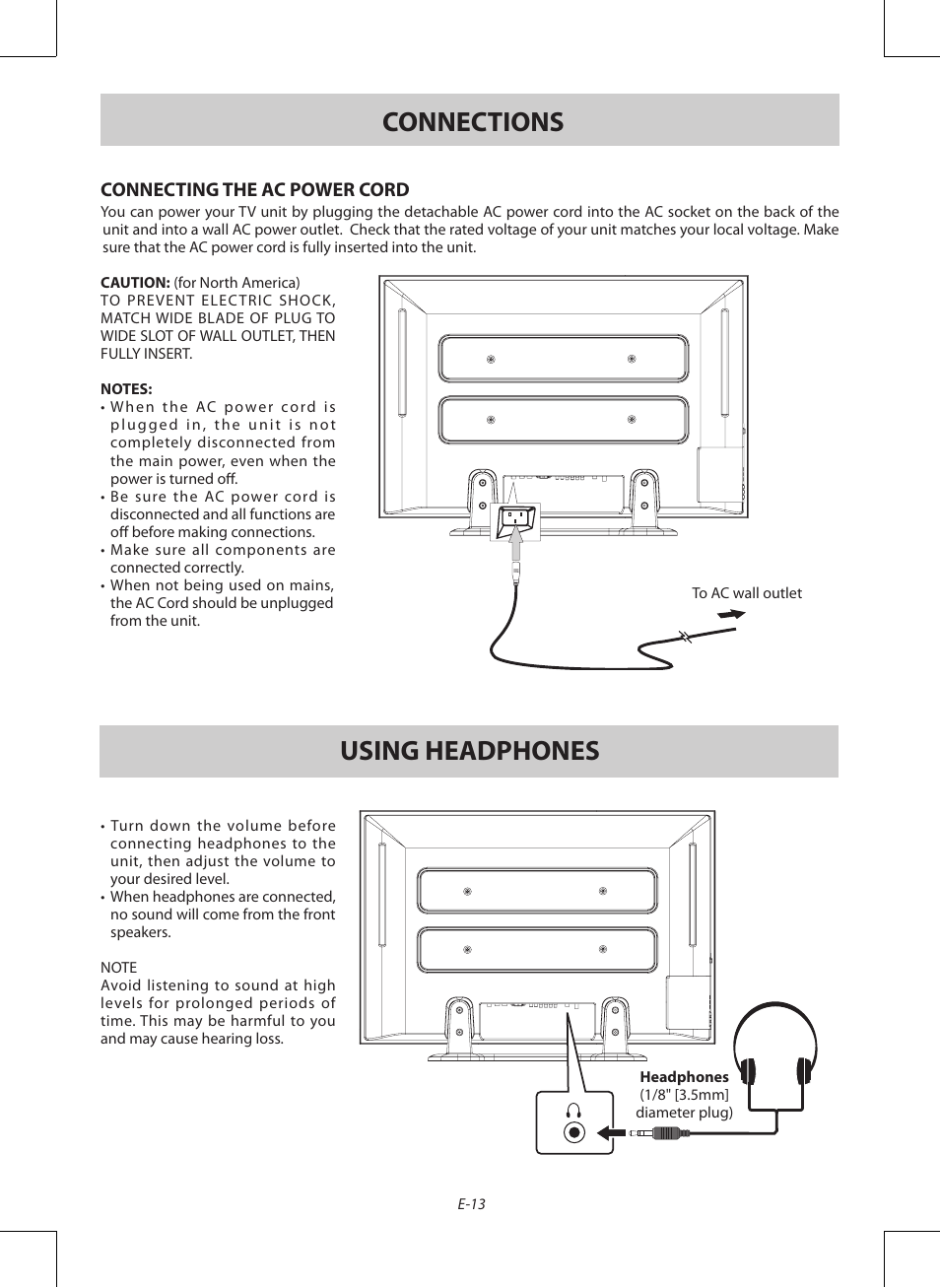 Connections, Using headphones | Venturer PDV28420C User Manual | Page 14 / 27