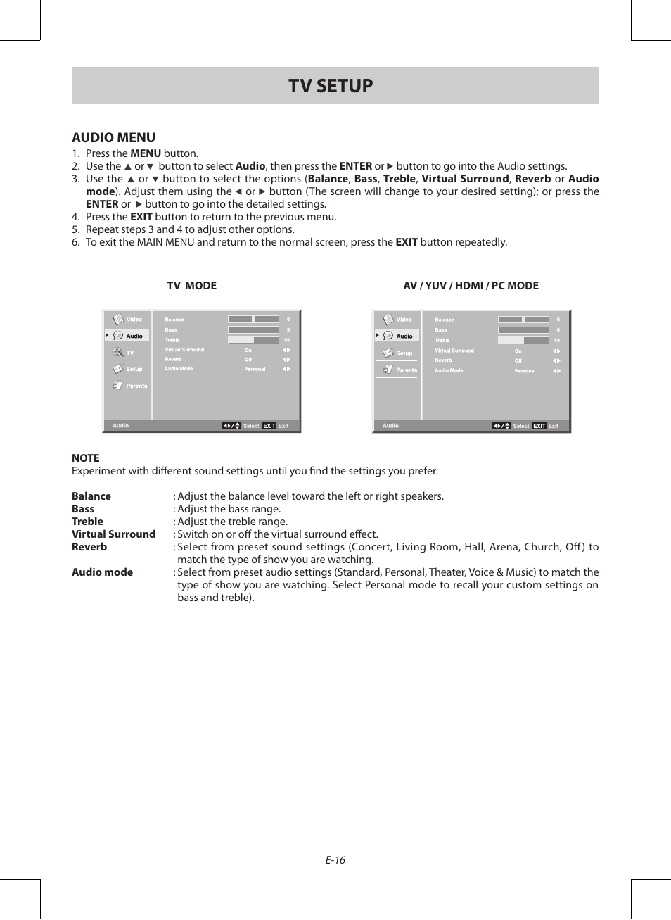 Tv setup | Venturer PDV28420C User Manual | Page 17 / 27