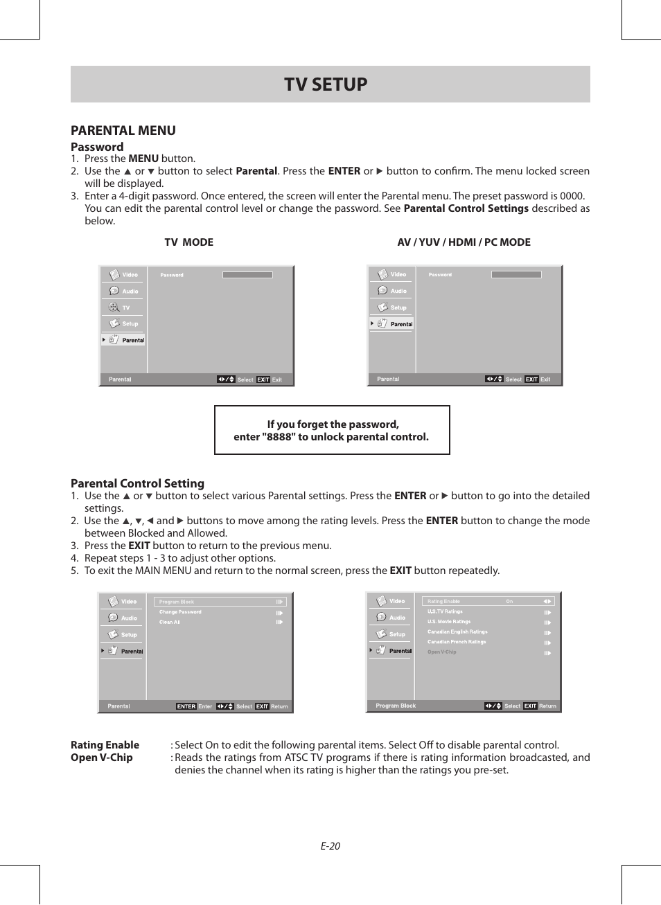 Tv setup | Venturer PDV28420C User Manual | Page 21 / 27