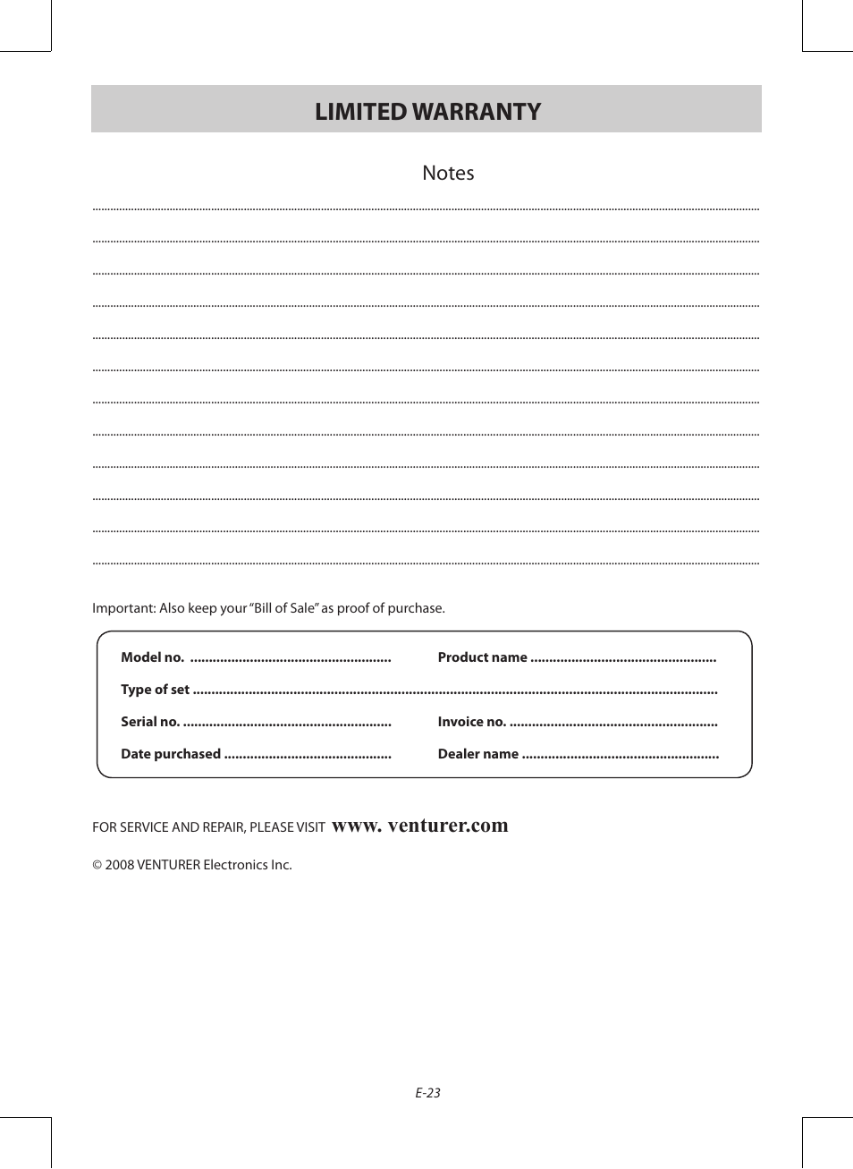 Limited warranty | Venturer PDV28420C User Manual | Page 24 / 27