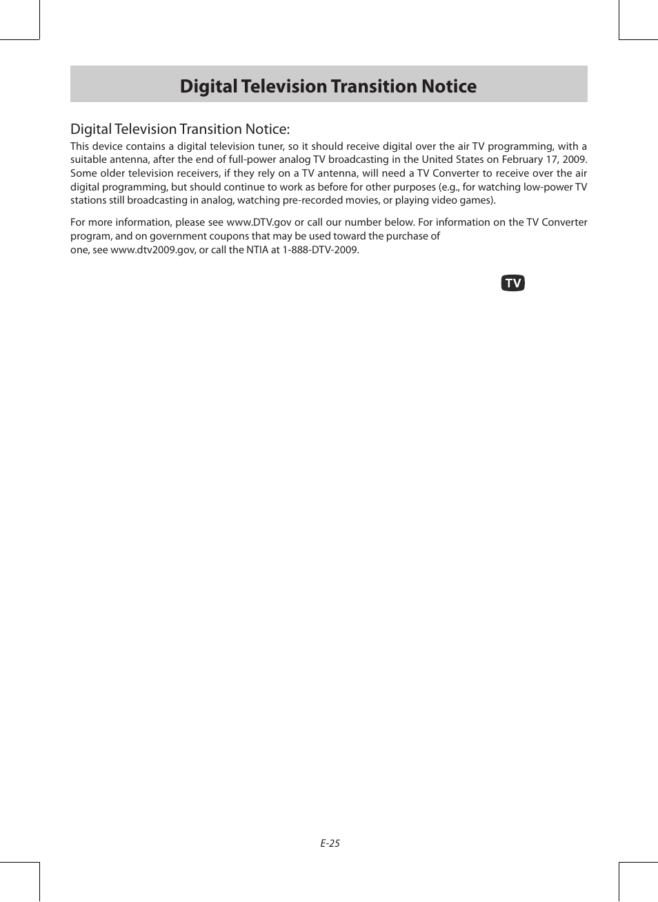 Digital television transition notice | Venturer PDV28420C User Manual | Page 26 / 27