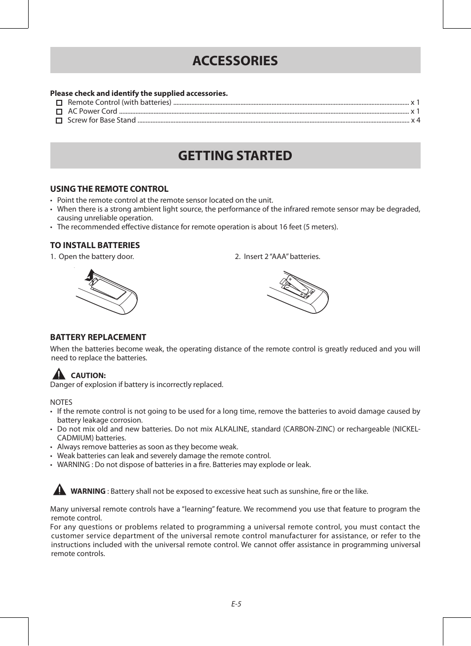 Accessories, Getting started | Venturer PDV28420C User Manual | Page 6 / 27