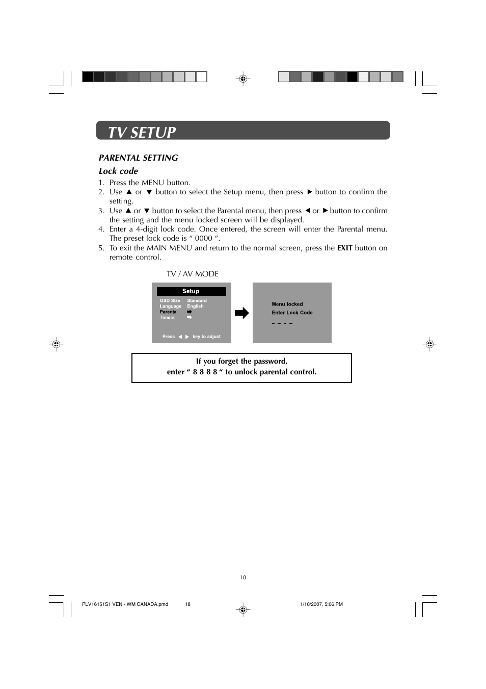 Tv setup | Venturer PLV1615S User Manual | Page 18 / 23