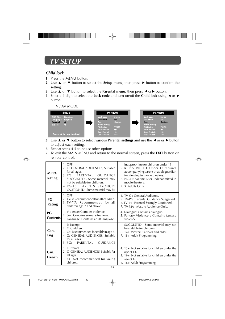 Tv setup | Venturer PLV1615S User Manual | Page 19 / 23