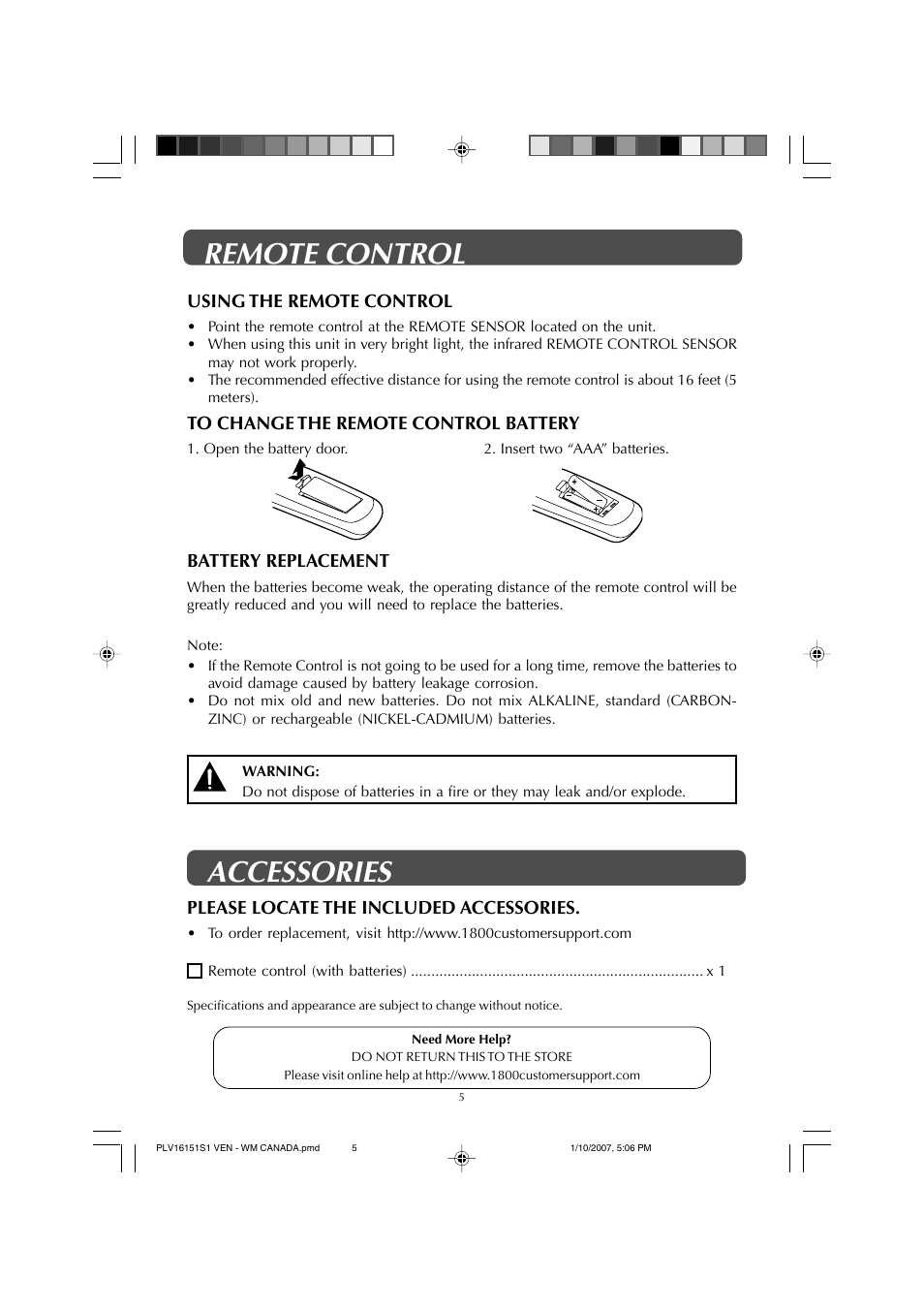 Remote control accessories | Venturer PLV1615S User Manual | Page 5 / 23