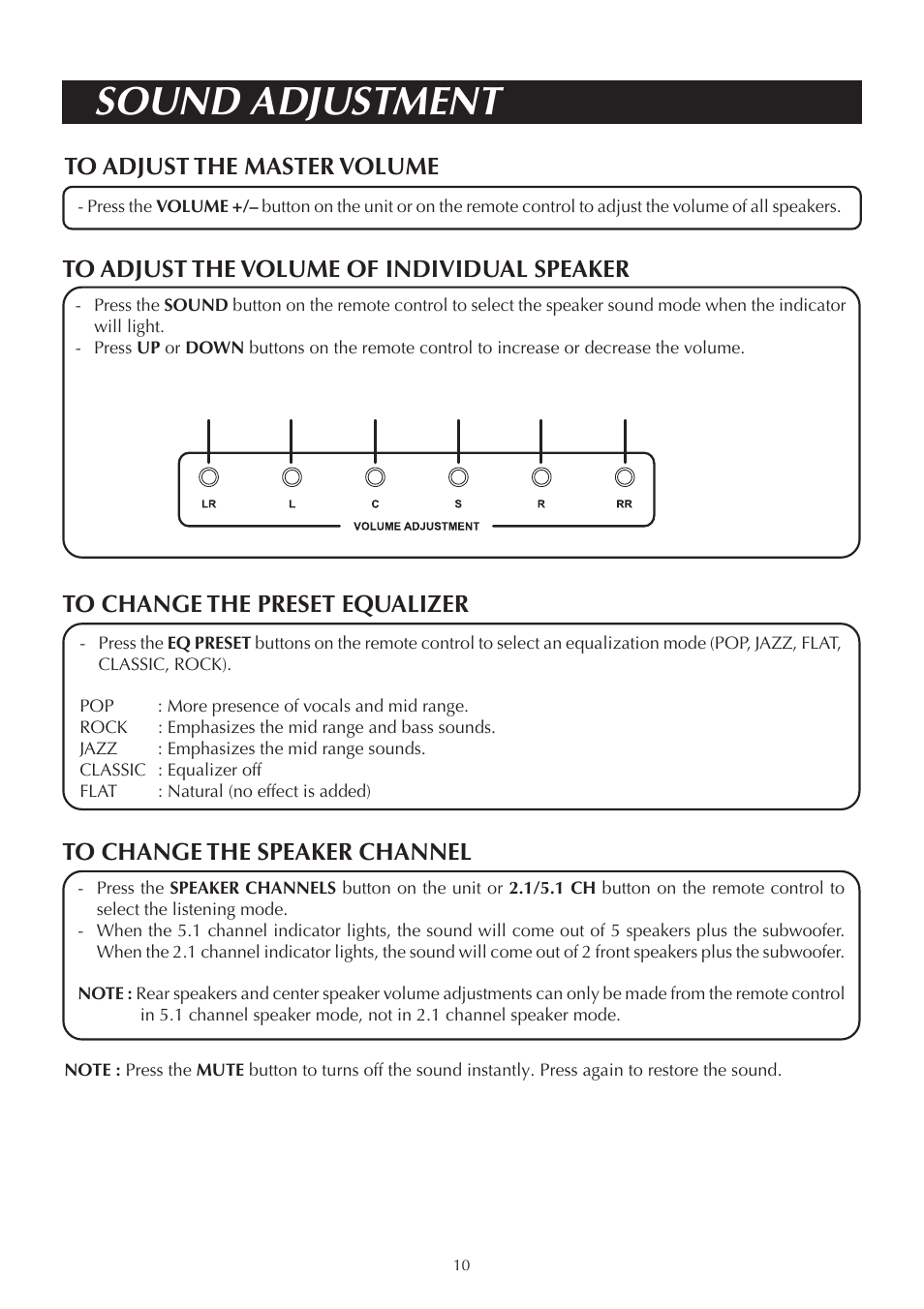 Sound adjustment | Venturer ASR150 User Manual | Page 11 / 12