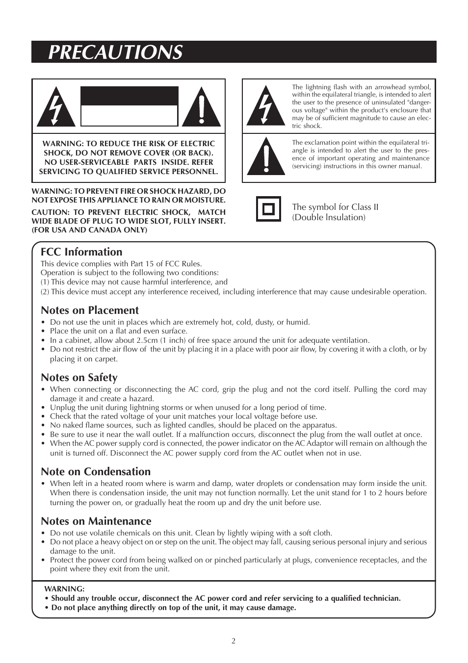 Precautions, Caution, Fcc information | Venturer ASR150 User Manual | Page 3 / 12