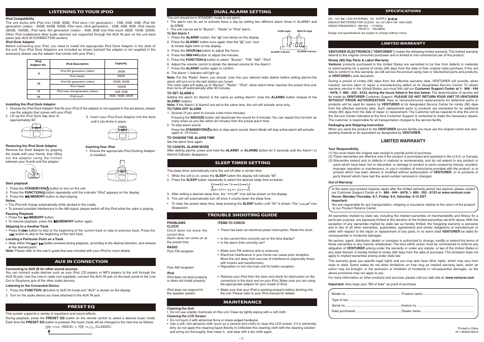 Venturer CR3663I User Manual | Page 2 / 2