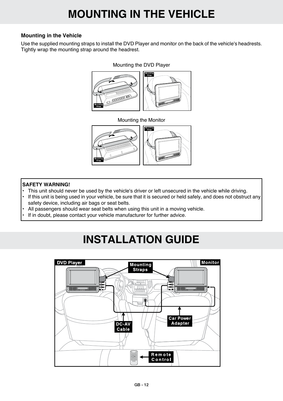 Mounting in the vehicle, Installation guide | Venturer GB - 1 User Manual | Page 13 / 24