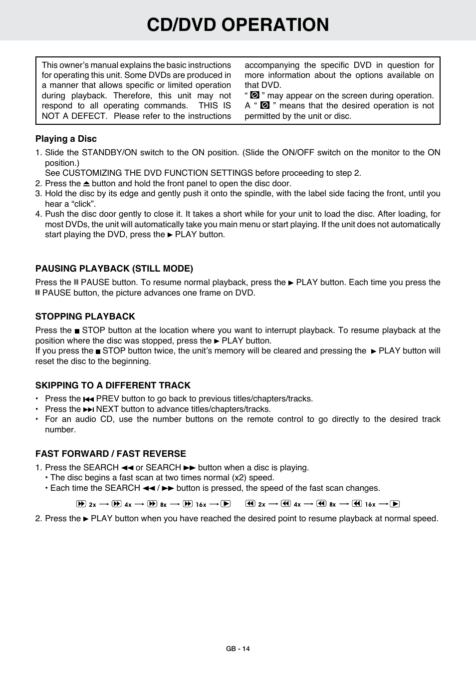 Cd/dvd operation | Venturer GB - 1 User Manual | Page 15 / 24
