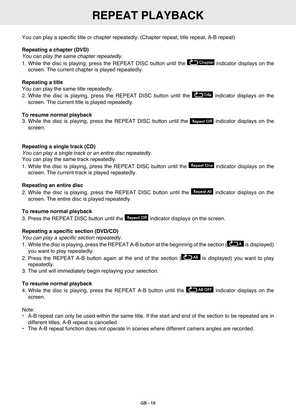 Repeat playback | Venturer GB - 1 User Manual | Page 19 / 24