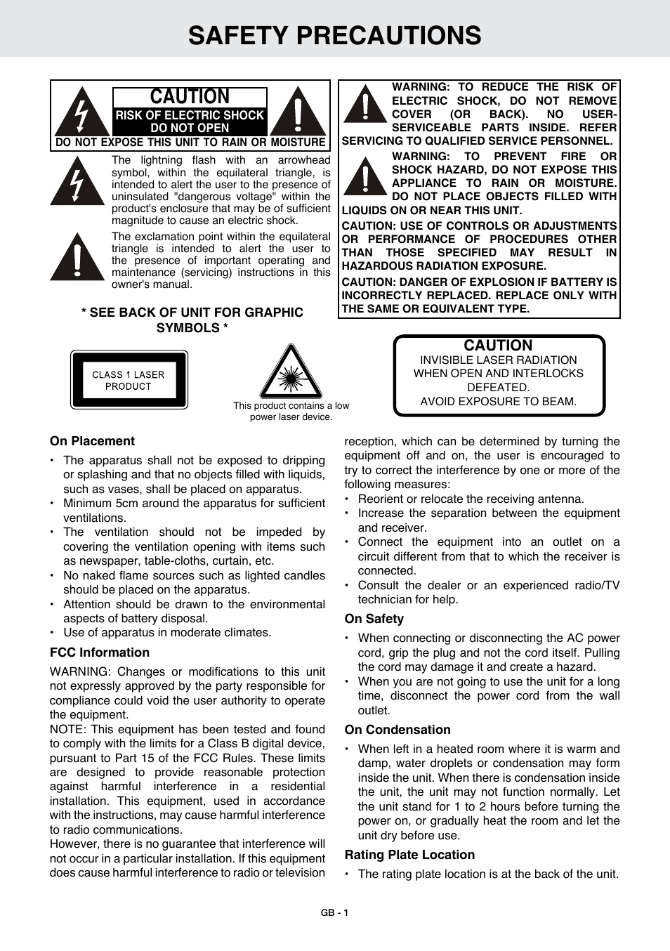 Safety precautions, Caution | Venturer GB - 1 User Manual | Page 2 / 24
