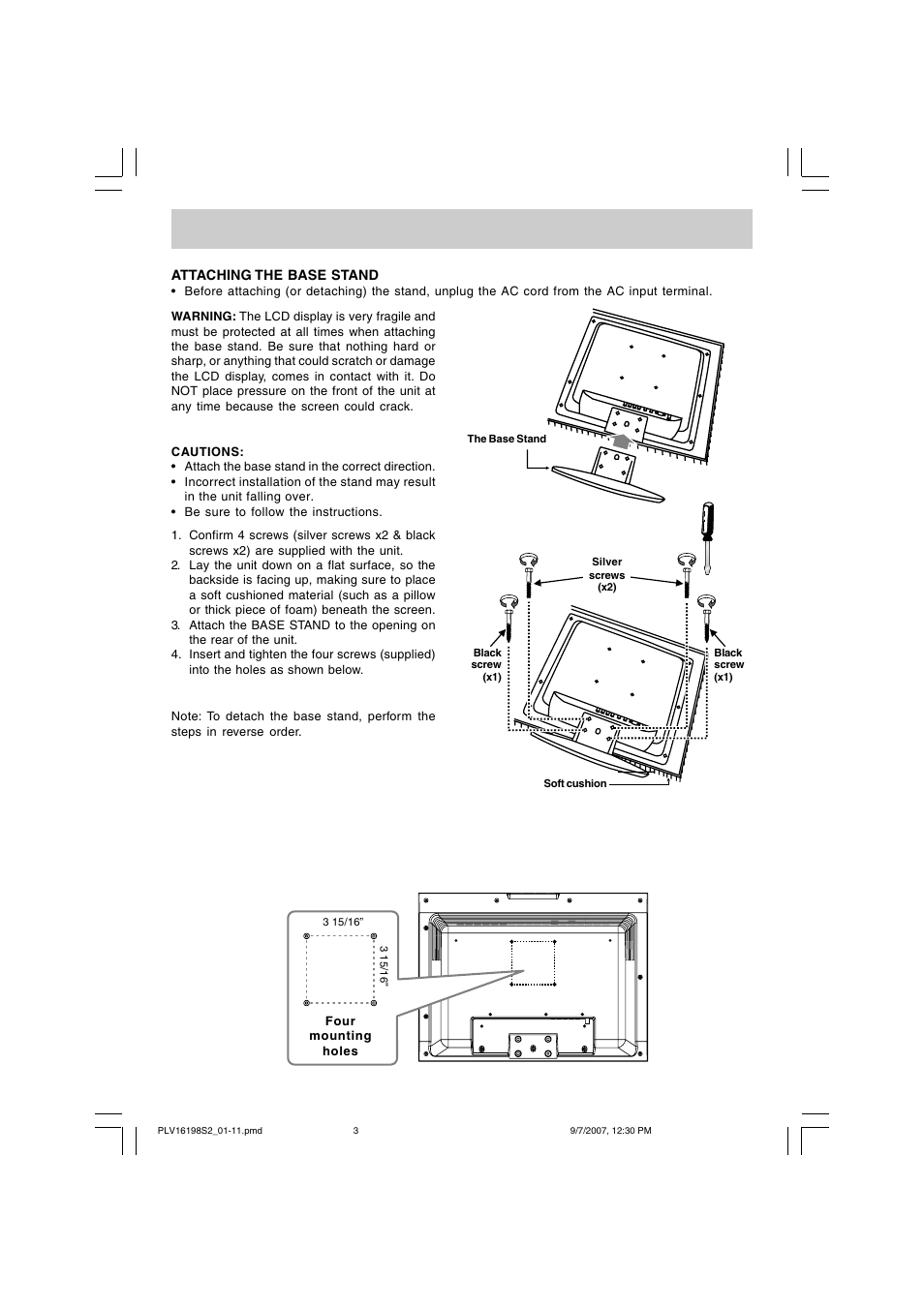 Quick installation, Mounting on the wall | Venturer PLV16198 User Manual | Page 4 / 20