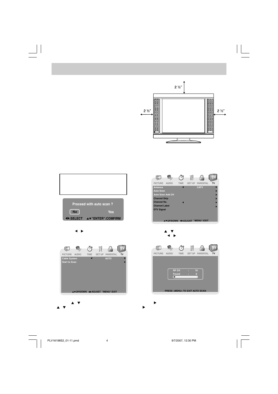 Quick installation, Turning on the unit for the first time | Venturer PLV16198 User Manual | Page 5 / 20