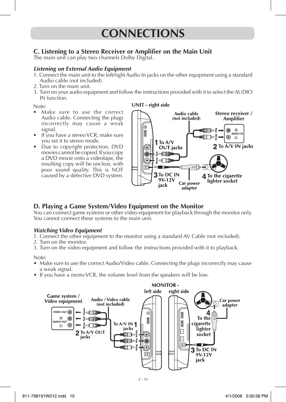 Connections | Venturer PVS7980 User Manual | Page 10 / 20