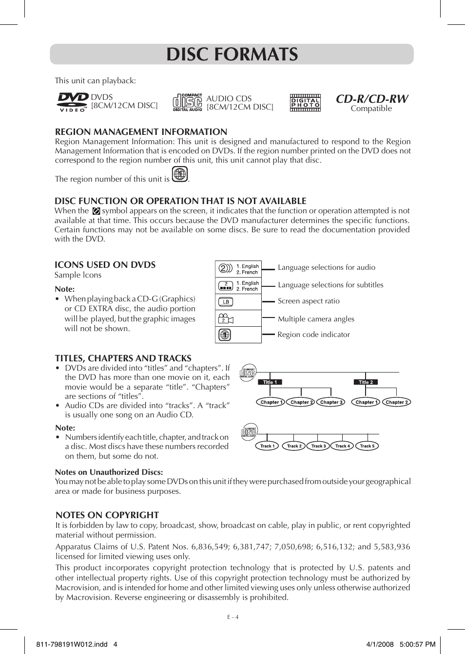Disc formats, Cd-r/cd-rw | Venturer PVS7980 User Manual | Page 4 / 20