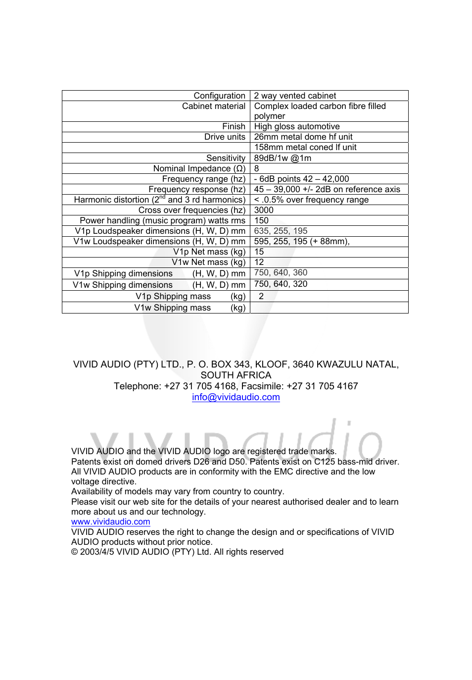 Vivid Audio V1w User Manual | Page 7 / 13