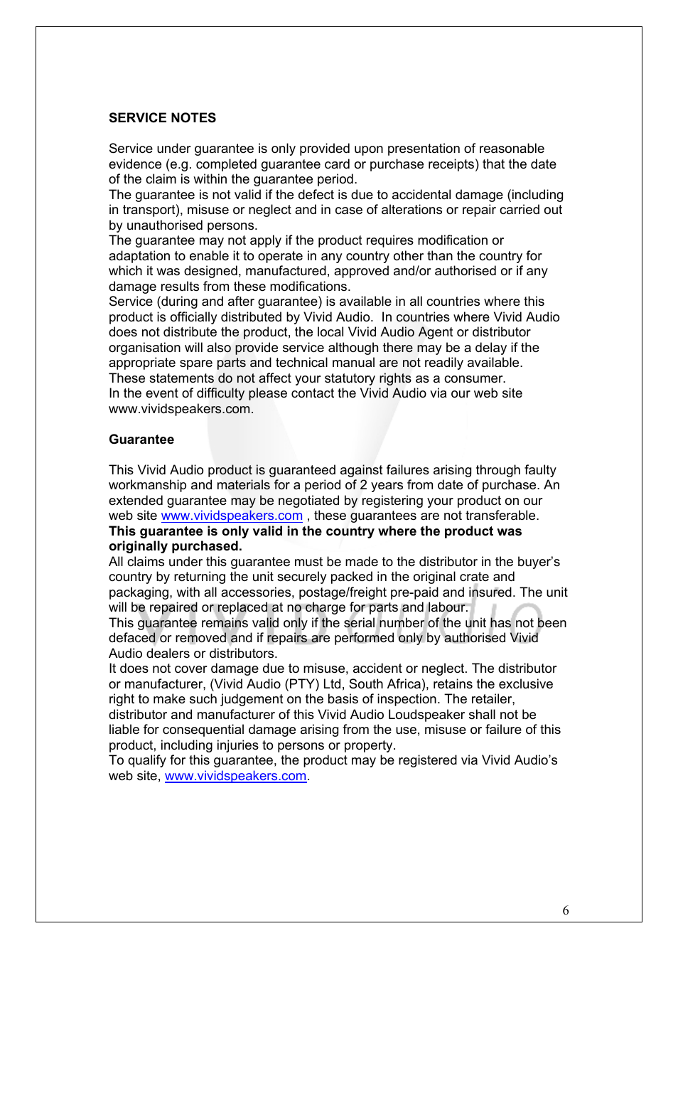 Vivid Audio C1 User Manual | Page 6 / 7