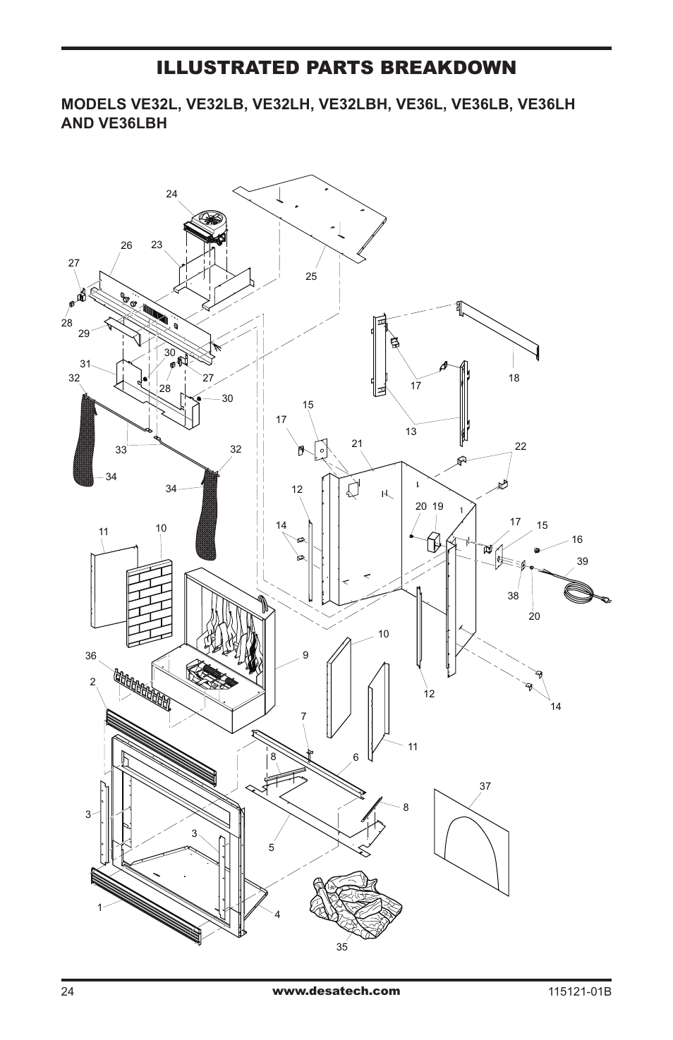 Illustrated parts breakdown and parts list, Illustrated parts breakdown | Vanguard VE36L User Manual | Page 24 / 28