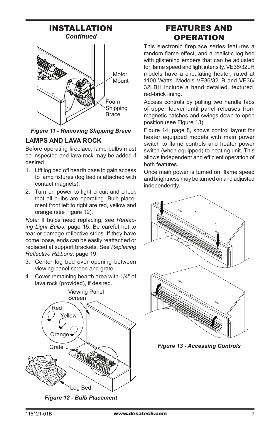 Features and operation, Installation | Vanguard VE36L User Manual | Page 7 / 28