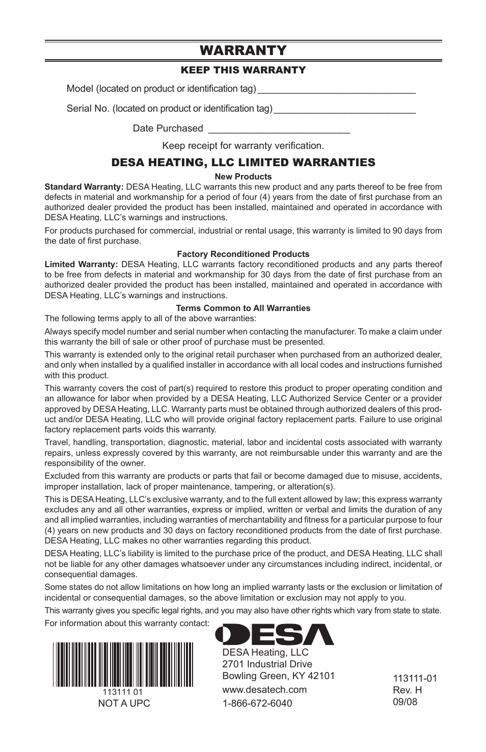 Warranty | Vanguard VMH26TNC User Manual | Page 32 / 32