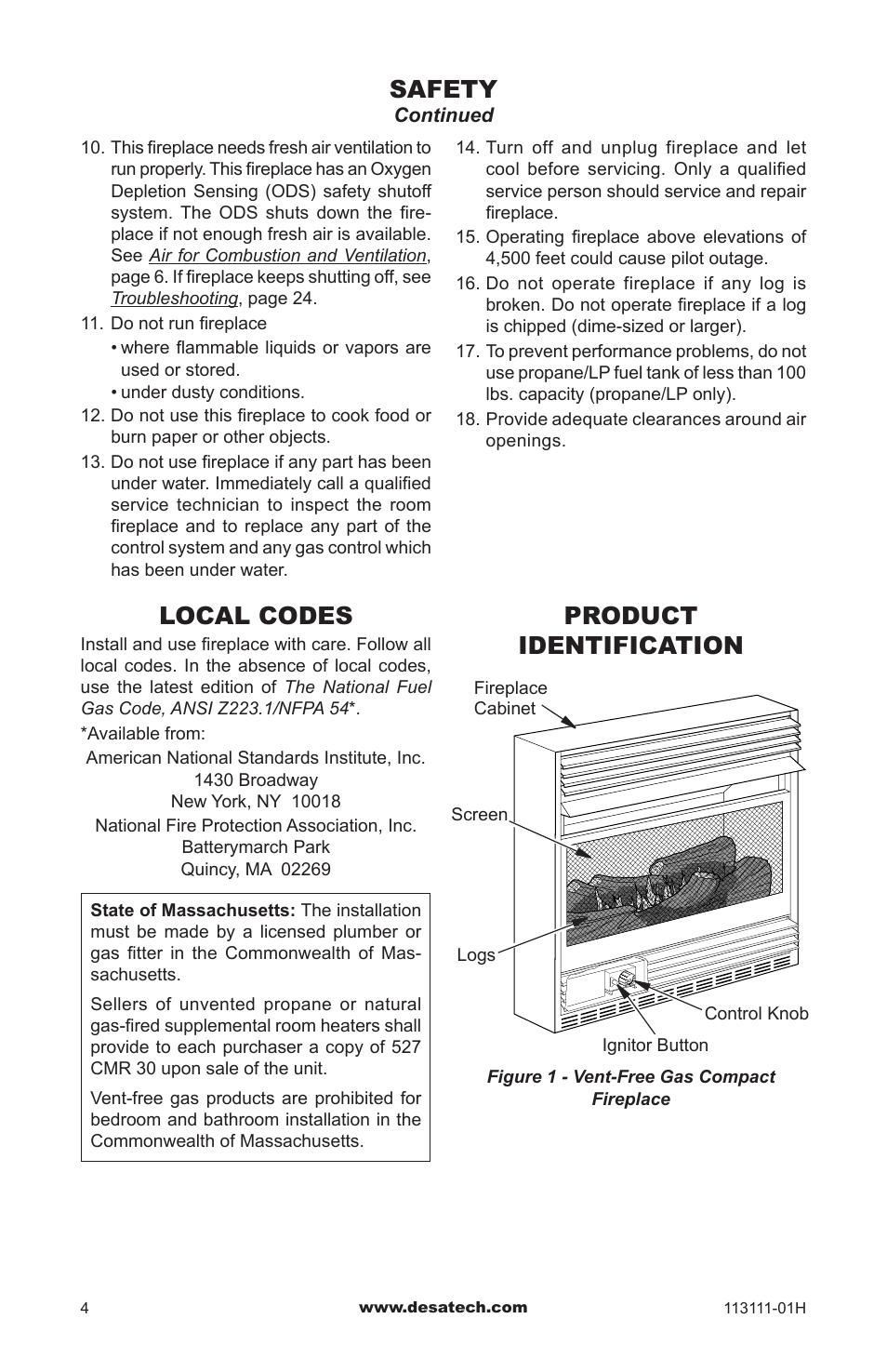 Local codes, Product identification, Safety | Vanguard VMH26TNC User Manual | Page 4 / 32