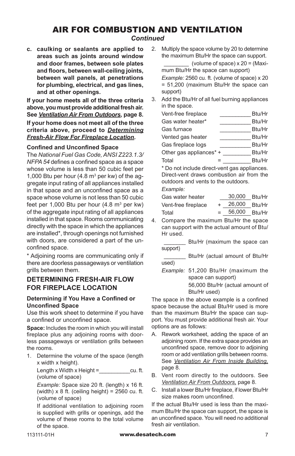 Air for combustion and ventilation | Vanguard VMH26TNC User Manual | Page 7 / 32