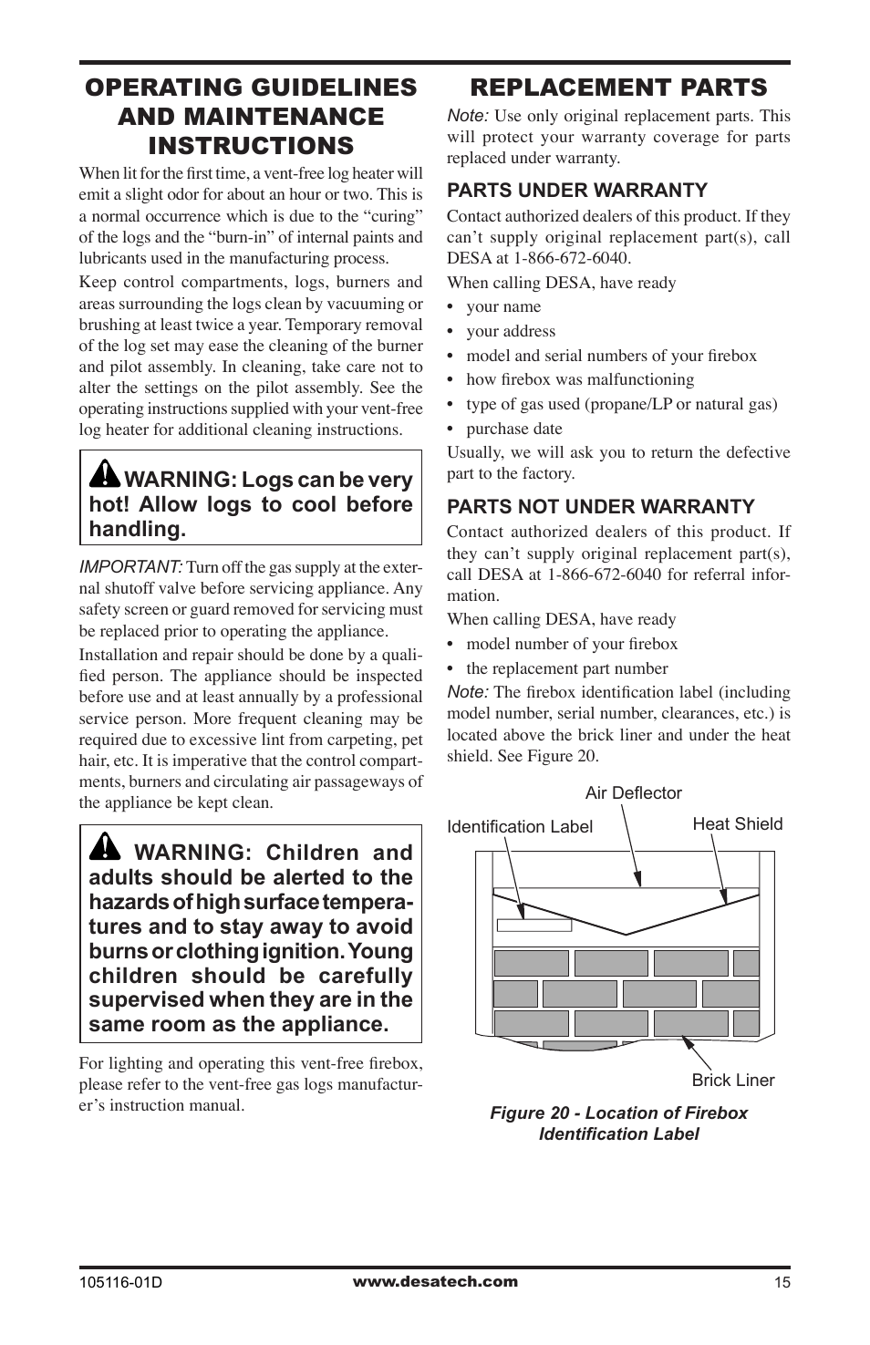 Operating guidelines and maintenance instructions, Replacement parts | Vanguard FBST User Manual | Page 15 / 20