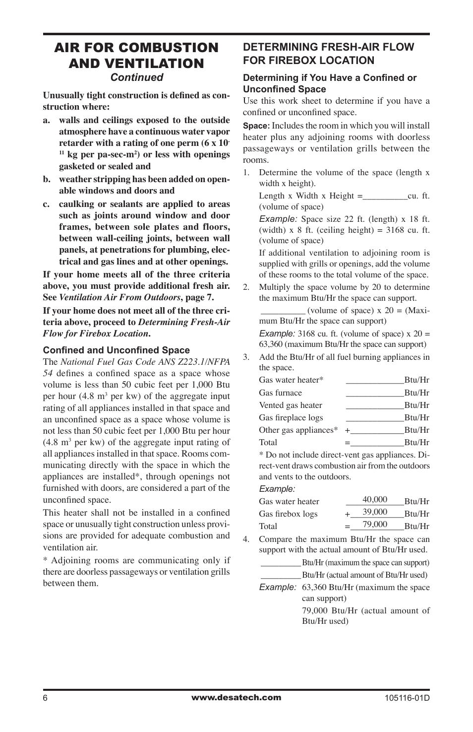Air for combustion and ventilation | Vanguard FBST User Manual | Page 6 / 20