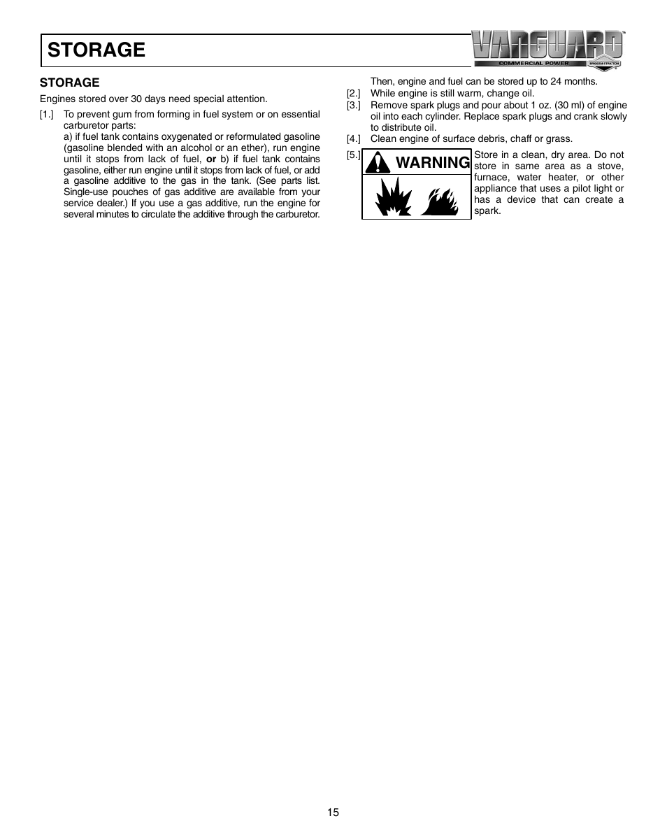 Storage, Warning | Vanguard 470000 User Manual | Page 15 / 20