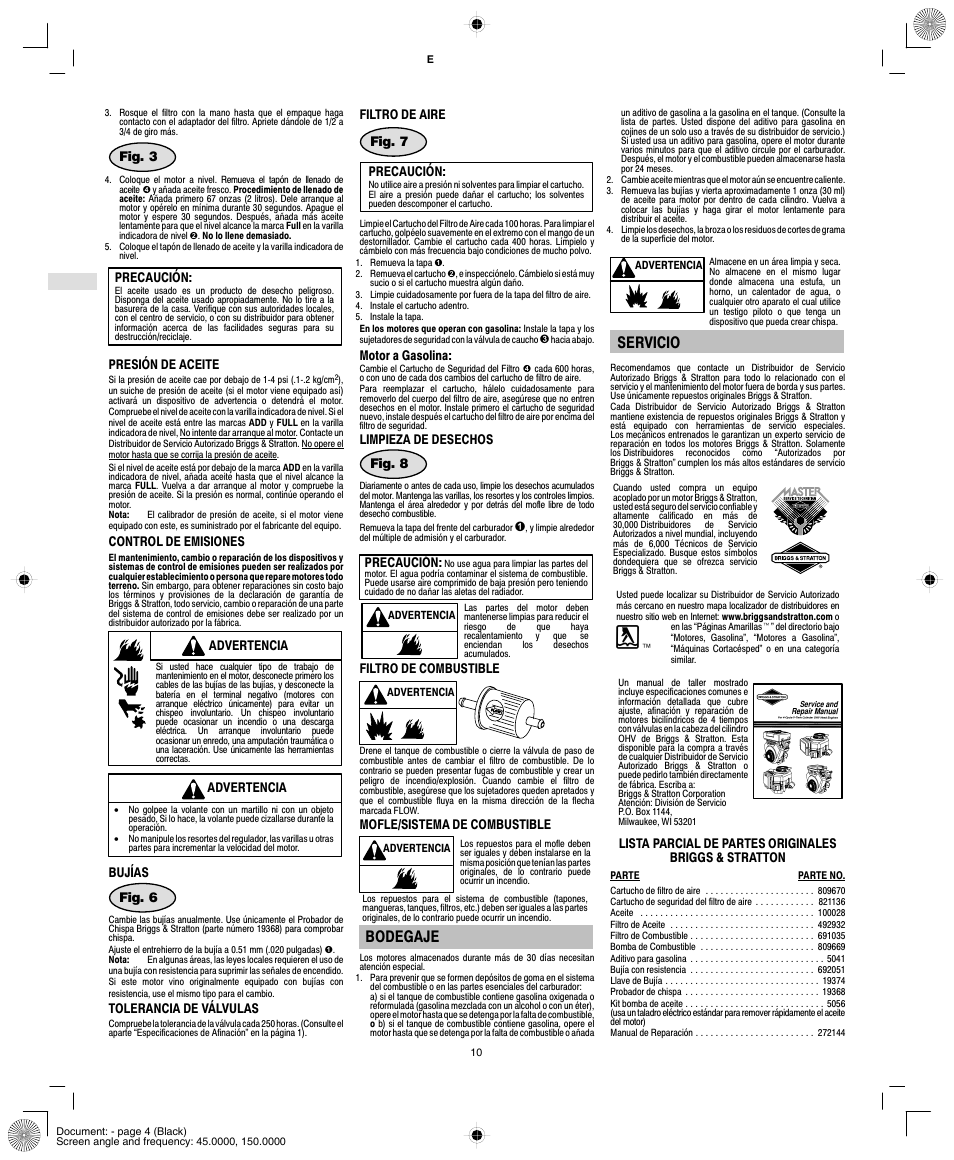Bodegaje, Servicio | Vanguard 540000 User Manual | Page 12 / 24