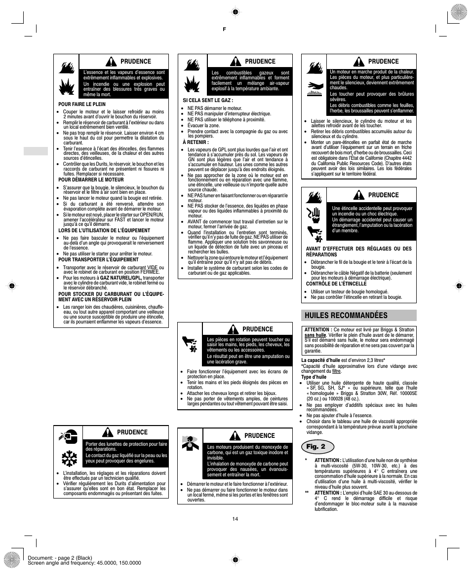 Huiles recommandées | Vanguard 540000 User Manual | Page 16 / 24