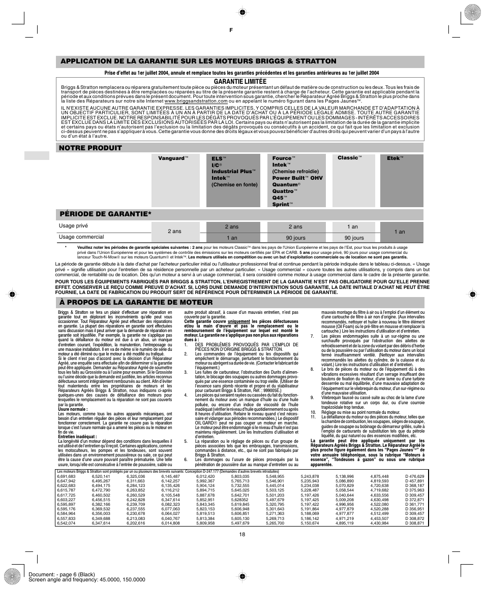 Garantie limitée, Notre produit période de garantie, À propos de la garantie de moteur | Vanguard 540000 User Manual | Page 20 / 24