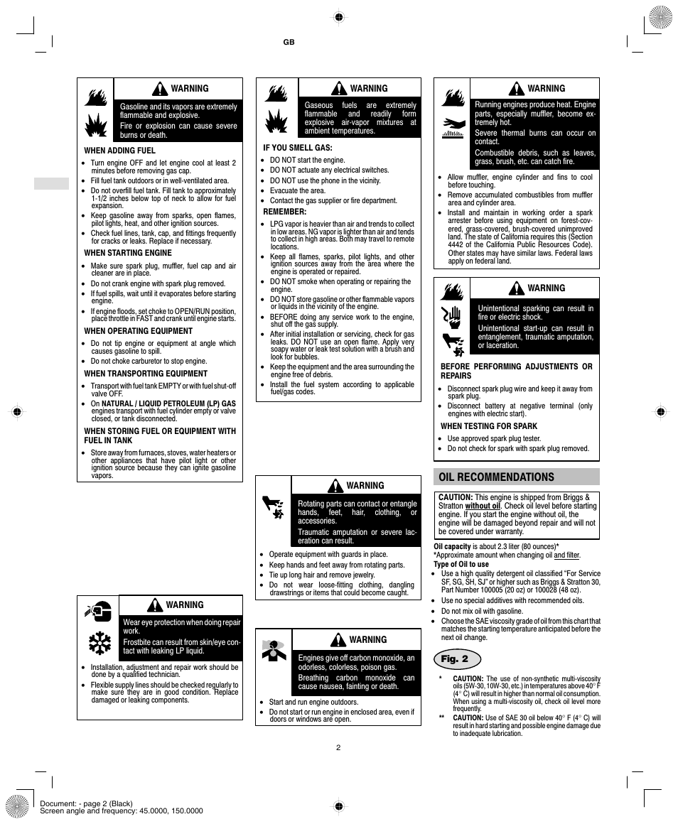 Oil recommendations | Vanguard 540000 User Manual | Page 4 / 24