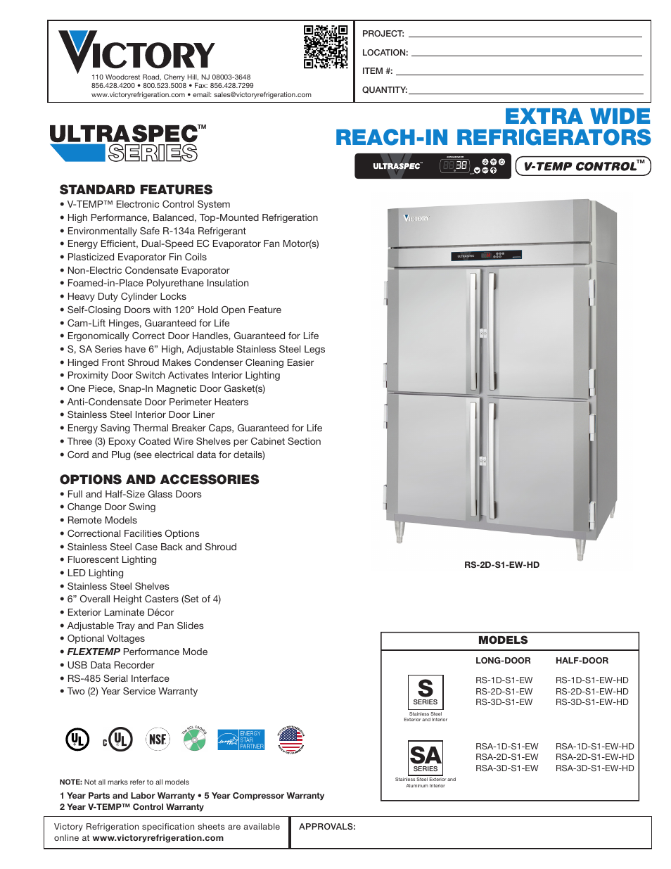 Victory Refrigeration RSA-2D-S7-EW User Manual | 2 pages