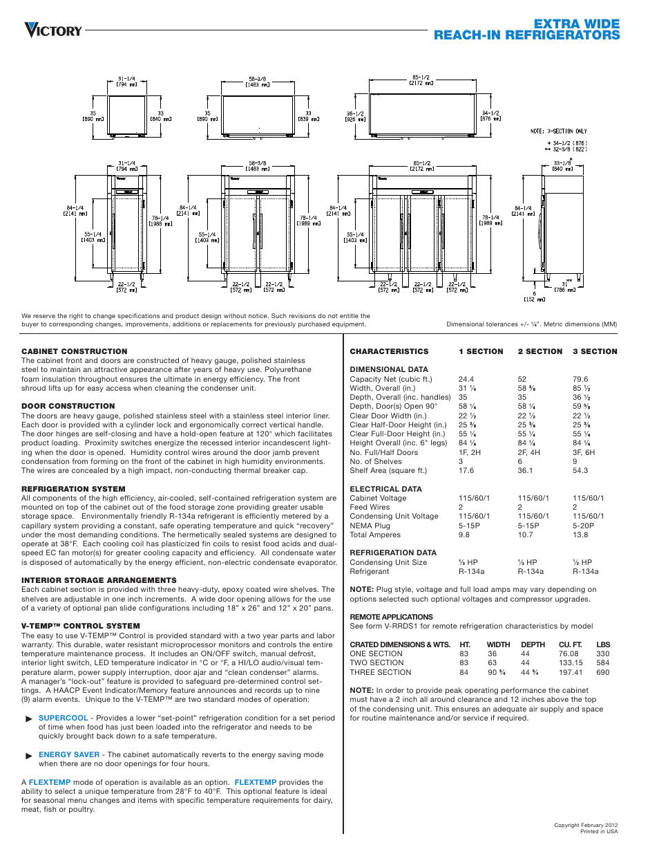 Extra wide reach-in refrigerators | Victory Refrigeration RSA-2D-S7-EW User Manual | Page 2 / 2