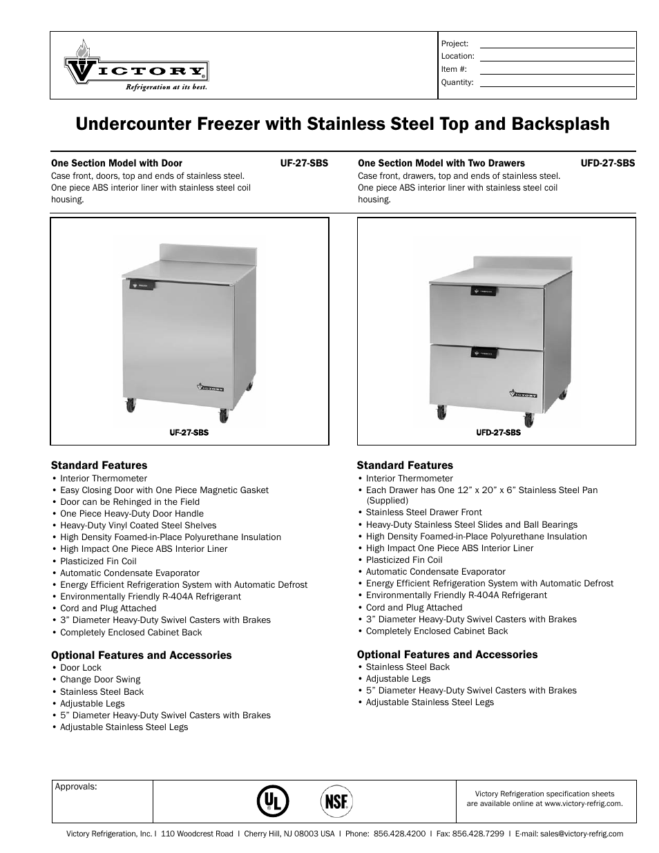 Victory Refrigeration UFD-27-SBS User Manual | 2 pages