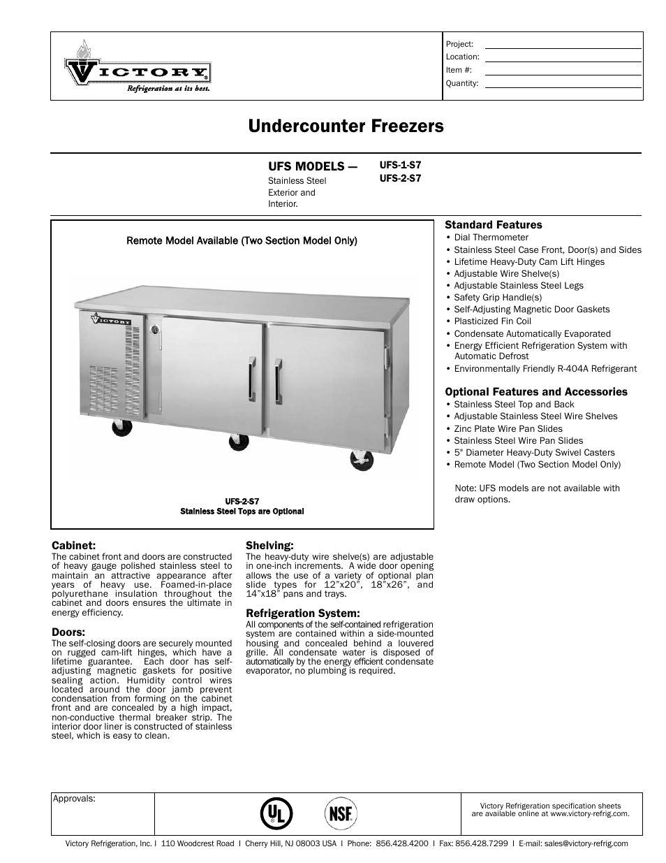 Victory Refrigeration UFS-2-S7 User Manual | 2 pages