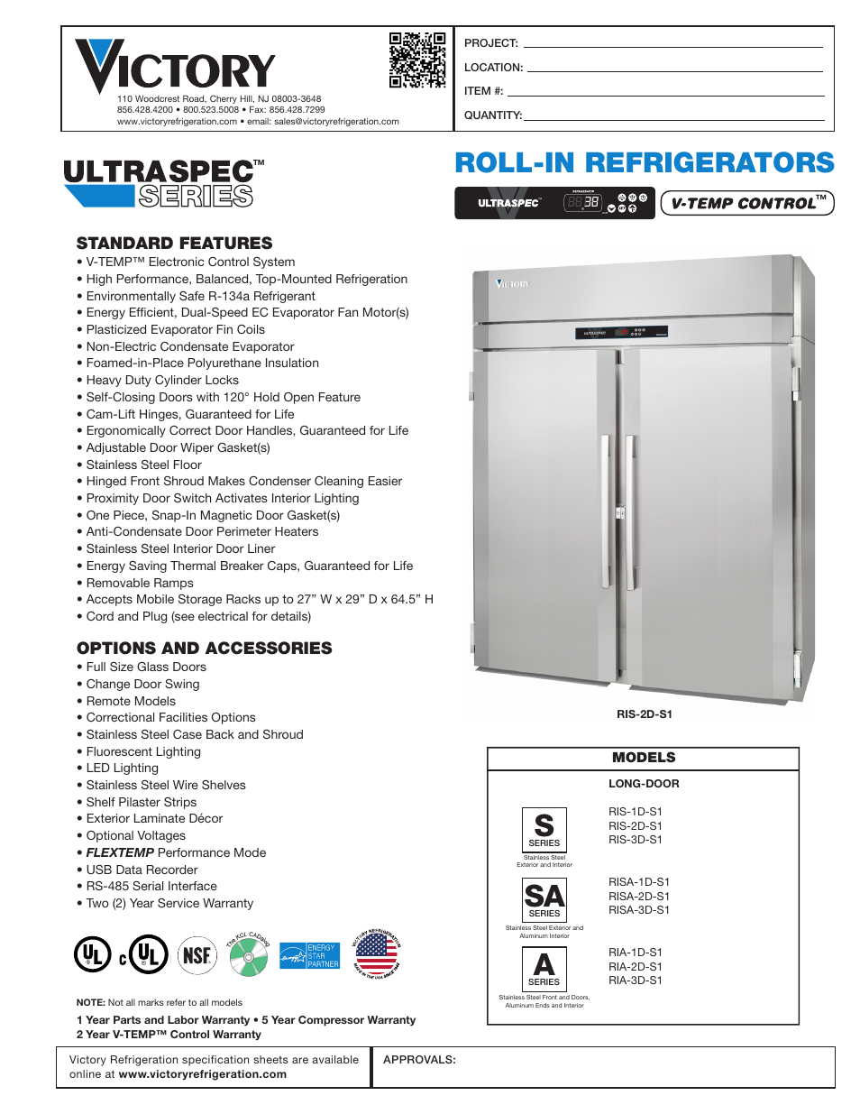 Victory Refrigeration RIA-2D-S7 User Manual | 2 pages