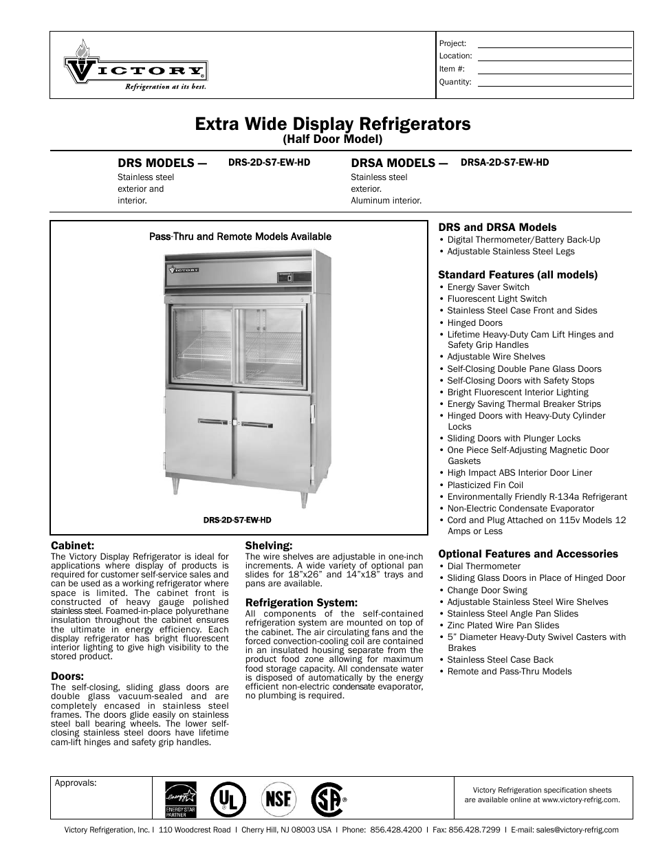 Victory Refrigeration DRS-2D-S7-EW-HD User Manual | 2 pages