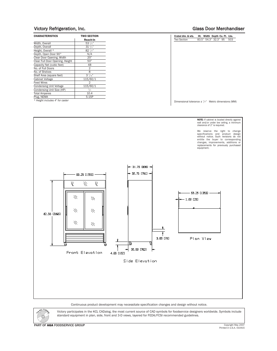 Victory Refrigeration Sliding Glass Door Merchandiser VM-2S User Manual | Page 2 / 2