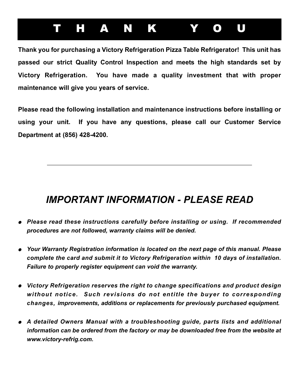 Important information - please read | Victory VPT-119-NS User Manual | Page 2 / 13